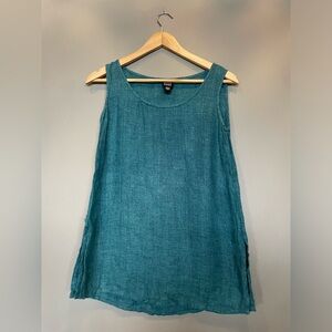 Eileen fisher Teal Italian  Linen Blend Sleeveless Top